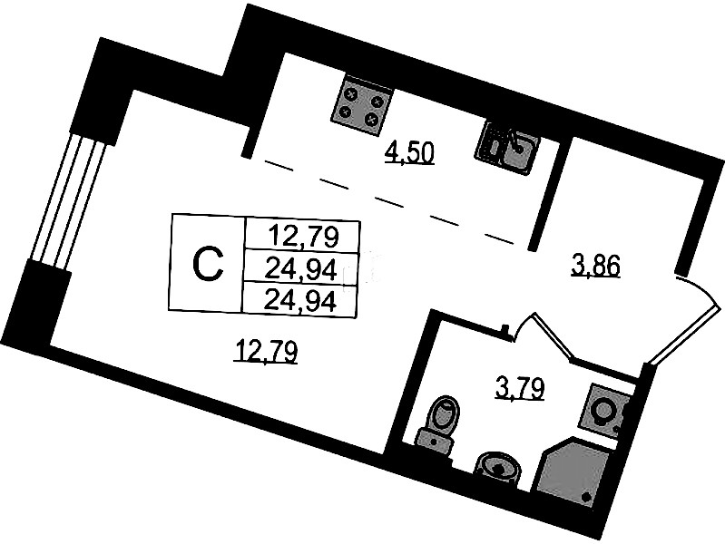 Квартира студия 24.94 м², 1/8 эт., ЖК «Курортный квартал»